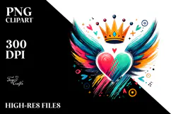 Heart with Wings and Crown PNG Product Image 2