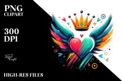 Colorful Heart with Wings and Fire PNG Product Image 2