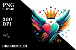 Colorful Heart with Wings and Fire PNG Product Image 2