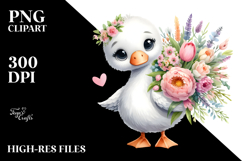 Cute Happy Swan Standing with Flower Bouquet | Clipart Product Image 2