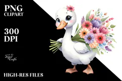 Cute Happy Swan Standing with Flower Bouquet | Clipart Product Image 2