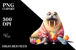 Cute Walrus in Beachwear PNG Product Image 2