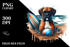 Watercolor Boxer on Sand with Surf and Ball | Clipart Product Image 2