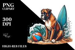 Watercolor Boxer on Sand with Surf and Ball | Clipart Product Image 2