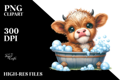 Watercolor Cute Smiling Baby Highland Cow in Bath Tub Product Image 2
