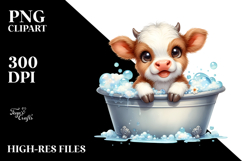 Watercolor Cute Smiling Baby Highland Cow in Bath Tub Product Image 2