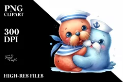 Cute Baby Walrus Cudling Sailor | Clipart Product Image 3