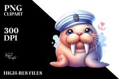 Colorful Baby Walrus Cuddling Sailor | Sublimation | Clipart Product Image 1
