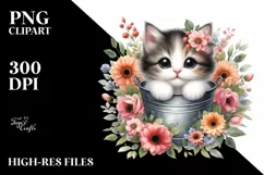 Watercolor Cat with Flowers PNG Product Image 3