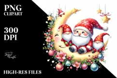 Santa Gnomes on Moon with Snowflakes PNG Product Image 3