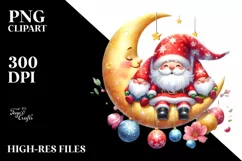 Santa Gnomes on Moon with Snowflakes PNG Product Image 1