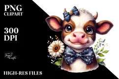 Watercolor Funny Cow Bow and Tie PNG Product Image 2
