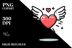 Simple Cartoon Heart with Wings PNG Product Image 2