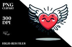 Simple Cartoon Heart with Wings PNG Product Image 2