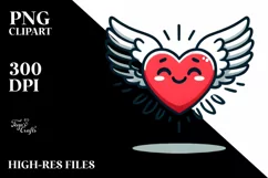 Simple Cartoon Heart with Wings PNG Product Image 2
