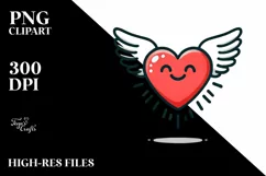 Simple Cartoon Heart with Wings PNG Product Image 2