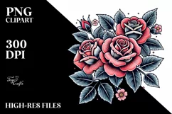 Roses Tattoo Stile PNG Product Image 2