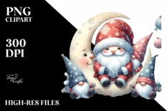 Vintage Santa with Gnomes on Moon PNG Product Image 1