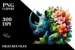 Rhino with 3D Flowers, Transparent PNG Product Image 1
