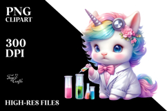 Colorful Baby Unicorn in Lab Coat, PNG Product Image 2