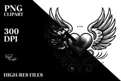 Simple Tattoo Style Heart with Wings PNG Product Image 2