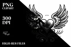 Simple Tattoo Style Heart with Wings PNG Product Image 2