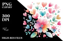 Simple Flower with Hearts Watercolor PNG Product Image 2