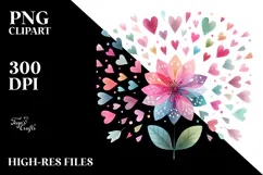 Simple Flower with Hearts Watercolor PNG Product Image 2