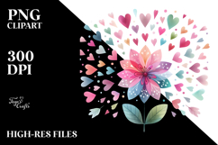 Simple Flower with Hearts Watercolor PNG Product Image 2