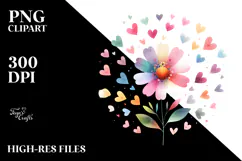 Simple Flower with Hearts Watercolor PNG Product Image 2