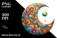 Vibrant Moon Watercolor | Sublimation Clipart Product Image 3