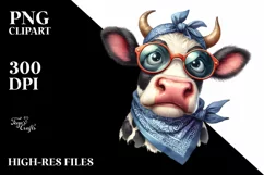 Watercolor Cow with Bandana | Clipart Product Image 1