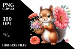 Whimsical Baby Squirrel with Flowers | Clipart Product Image 3