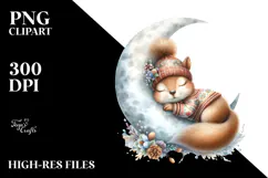 Cute Baby Squirrel Christmas Moon PNG Product Image 2