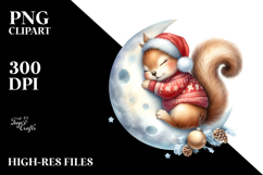 Cute Baby Squirrel Christmas Moon PNG Product Image 2