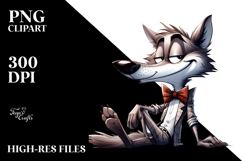 Sassy Wolf with Bow Tie, Playful PNG Product Image 2