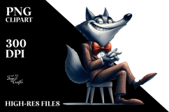 Sassy Wolf with Bow Tie, Playful PNG Product Image 2
