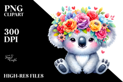 Watercolor Koala Flower Crown Clipart Product Image 2