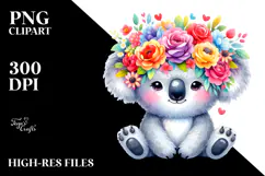 Watercolor Koala Flower Crown Clipart Product Image 2