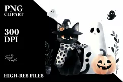 Black Cat Watercolor PNG Product Image 3