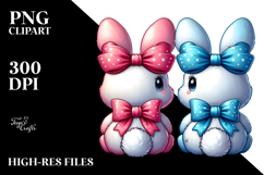 Stylized Sitting Bunny with Bow, PNG Product Image 2