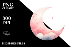 Watercolor Pinkish Half Moon PNG Product Image 2