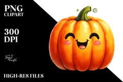 Funny Pumpkin Watercolor, PNG Product Image 2