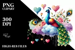 Colorful Watercolor Digital Painting with Peacock PNG Product Image 2