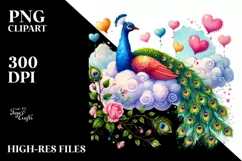 Colorful Watercolor Digital Painting with Peacock PNG Product Image 2