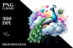 Colorful Watercolor Digital Painting with Peacock PNG Product Image 2