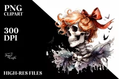Skull with Hair and Bow PNG Product Image 3
