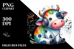Colorful Wimsical Cow Music Clipart Product Image 1