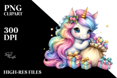 colorful Baby Unicorn with Sack of Gifts Product Image 2