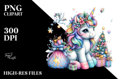 Colorful Baby Unicorn with Gifts PNG Product Image 2